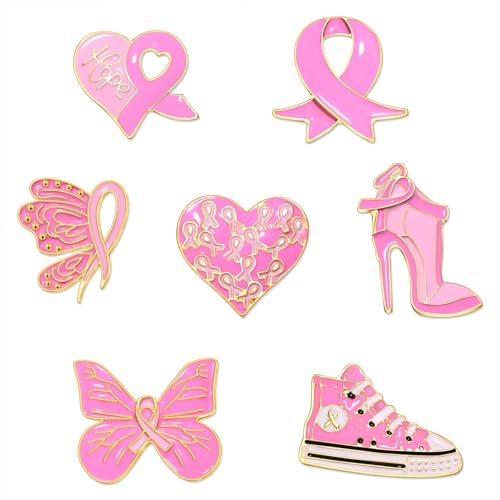 Image of Breast Cancer Awareness Pins for Women Enamel Pink Ribbon Lapel Pins Fight Breast Cancer Brooches Heart Hope Butterfly Brooch Pins Breast Cancer Awareness Jewelry Accessories Outfits