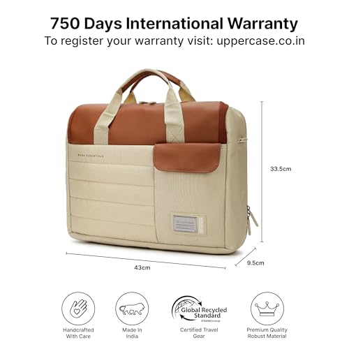 Image of uppercase 14L Omega 03 Professional Laptop Messenger Bag | up to 15.6''| 3x More Water Resistant| Tablet Compartment| Multiple Organisers| Office Bag for Men & Women (Beige)