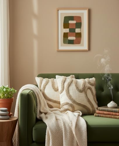 Image of Furnistitchs Premium Decorative Throw Cushion Pillow Cover Boho Home Decor - Living Room Bedroom Couch Sofa Cushion Covers 16 inch x 16 inch (2, Cream Multi Zigzag)