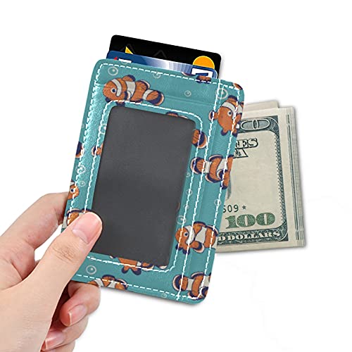 Orange White Clown Fishes Undersea With Bubbles Seamless Slim Minimalist Wallet, Front Pocket RFID Blocking Leather Credit Card Holder, Case Protector Covers for Men Women4