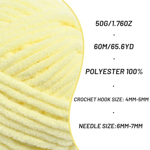 Image of 3 Packs Plush Chenille Chunky Crochet Amigurumi Yarn - Baby Yarn for Crocheting Soft - Fluffy Velvet Yarns Knitting for Blankets Crafts 150g / 196.8yds (3 Lemon Yellow)