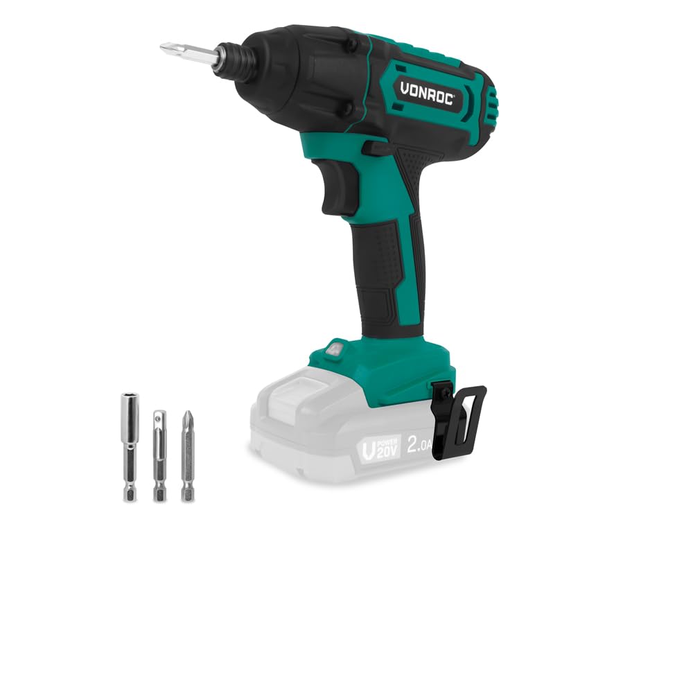 VONROC Avvitatore a Impulsi 20V ID504DC – 180Nm, 2500 RPM, LED, Attacco 1/4", per Viti e Bulloni Lunghi – Solo Corpo – Compatibile con Batteria VPower 20V – Inclusi Accessori
