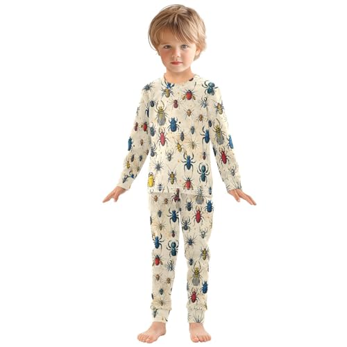 Pajama Sets Long Sleeve Colorful Insect Pattern Print Design Soft Comfy Sleepwear 2 Piece PJS 3-8T2