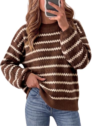 Dokotoo Sweaters for Women Oversized Striped Color Block Sweater Knit Tops