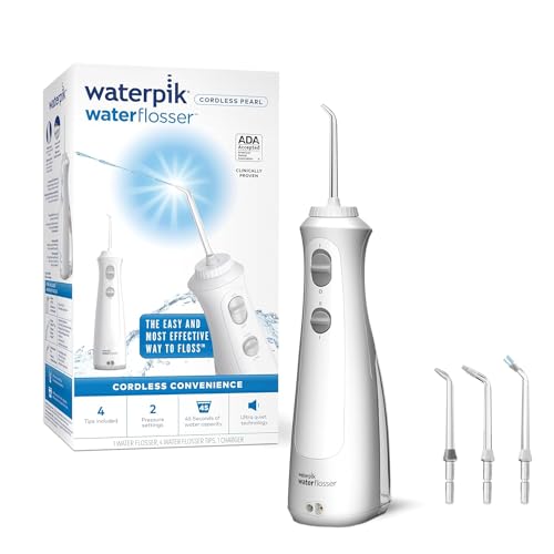 Waterpik Cordless Pearl Water Flosser Electric Dental Flosser Rechargeable Dental Plaque Removal Tool Clean Between Teeth Oral Irrigator Ideal for Travel or Small Bathrooms White WF-13UK