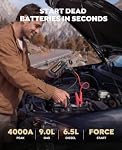 TREKURE 4000A Booster Pack with 2000LM Magnetic Full-Panel Work Light, Portable Car Battery Jump Starter, 12V Battery Booster Pack, Up to 9.0L Gas/6.5L Diesel, Safety Jumper Cables