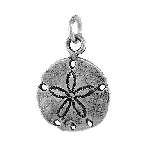 Sterling Silver Sand Dollar Necklace Antiqued Finish 1/2 inch, 16-30 inch 0.8mm Box Chain