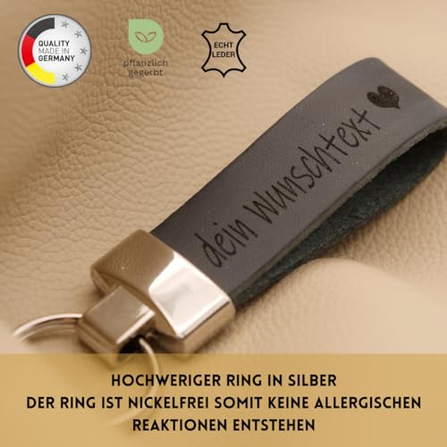 AnnaMatoni Schlüsselanhänger hochwertiges echt Leder mit Wunschgravur, individuelle Gravur - personalisiert Schlüsselbund - Geschenk für Männer Frauen - 100% Handmade in Germany (Schwarz 790)