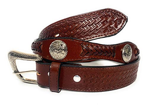 Mens Concho Western Leather Bealt Braided Cowboy Rodeo Belt (40, Brown)