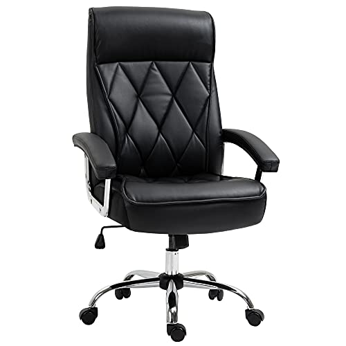 Vinsetto Silla de Oficina Ergonómica Silla Despacho Giratoria y Basculante con Altura Ajustable Respaldo Alto y Reposacabezas Acolchado Piel Sintética 66x69x113-121 cm Negro