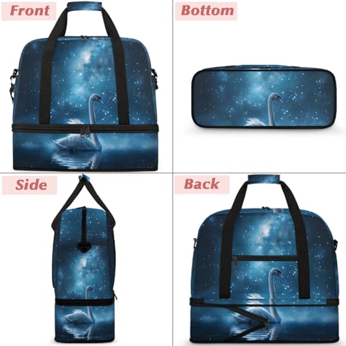 Large Weekender Overnight Bags Blue Galaxy Swan Travel Duffel Bag for Women Men Gym Bags With Shoe Compartment Foldie Travel Tote Bag Carry On Personal Item Bag for Travel Gym Sports3