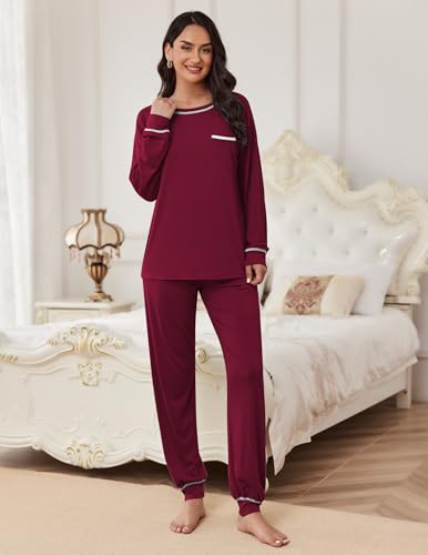 Image of Ekouaer Pajamas Set for Women Soft Comfy Pjs Sets Long Sleeve Sleepwear Loungewear S-XXL