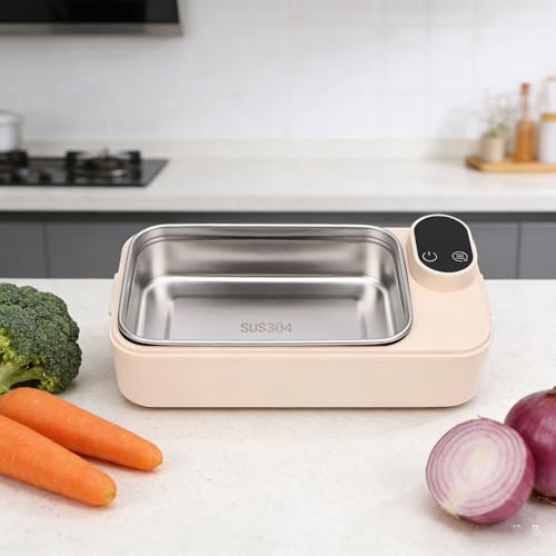 Denash Elektrische Lunchbox, 304 Edelstahl-Digitalanzeige, Wiederaufladbarer Tragbarer Speisenwärmer, mit Eingebautem 7200-mAh-Li-Akku, für Büro-Reiseauto