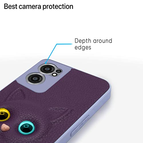 Image of Pikkme Back Cover for Oneplus Nord Ce 2 5G Cute Cat Design Soft TPU Leather Style Bumper Case for Girls (Purple)