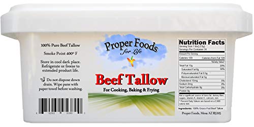 Proper Food's 100% Grass-Fed Beef Tallow - Pasture Raised - For Cooking, Baking & Frying - 16 Oz #TOP2