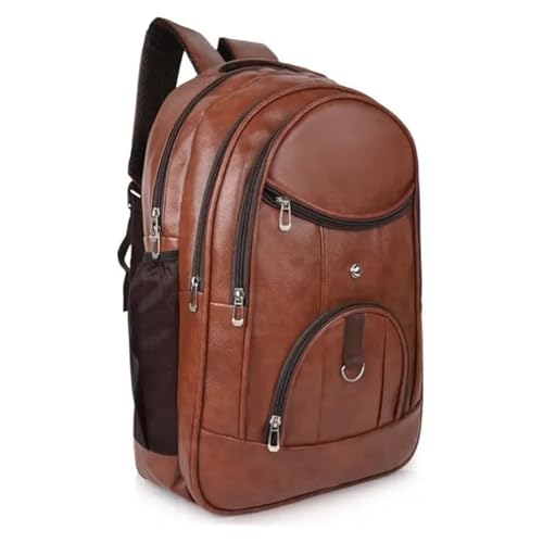 Image of Laptop Backpack for Men & Women | Black Faux Leather Office & Travel Bag 40L | Spacious Laptop Compartment | Front Organizer Pocket | College, Business & Daily Use