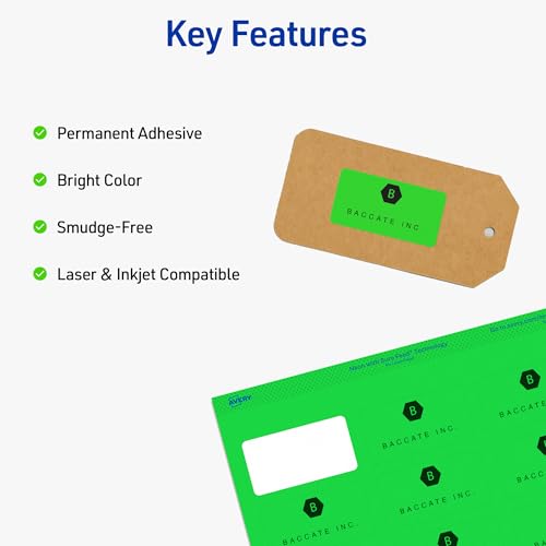 Image of Avery Printable Address Labels, Sure Feed Technology, 1 inch x 2-5 /8 inch, Neon Green, Laser & Inkjet Compatible, 750 Blank Labels Total, Great for Branding, Mailing, Organizing, and More (5971)