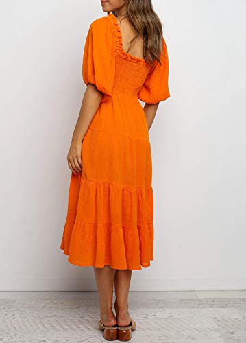Image of R.Vivimos Women's Summer Cotton Lantern Sleeves Ruffled Off Shoulder A-Line Midi Dresses