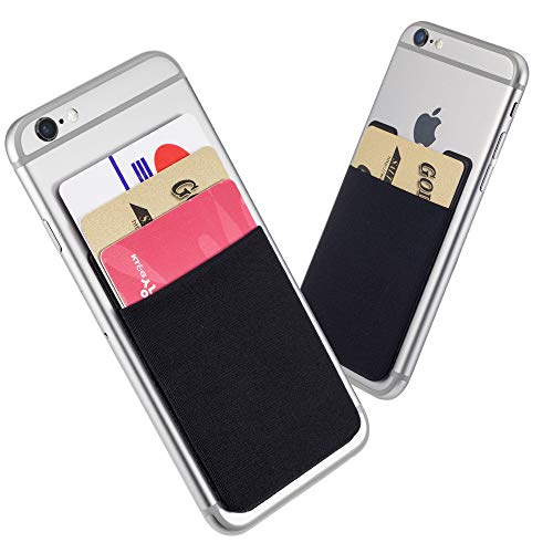 Sinjimoru Phone Card Holder for Back of Phone Wallet Stick On. Sinji Pouch Basic4, Black and Black (2 Pack)