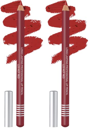 Image of Colors Queen Lip Liner Pencil | Long Lasting & Waterproof Formula | Matte Lip Liner Pencil for Women (L-23, Hot Red) (Pack of 2)