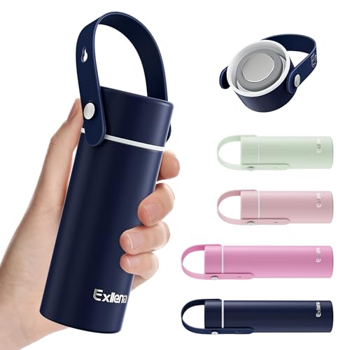 Exllena Termo Pequeño 200ml – Botella Térmica Pequeña con Asa de Silicona Ajustable, Ideal para Café, Agua y Bebidas Frías(Azul Marino)