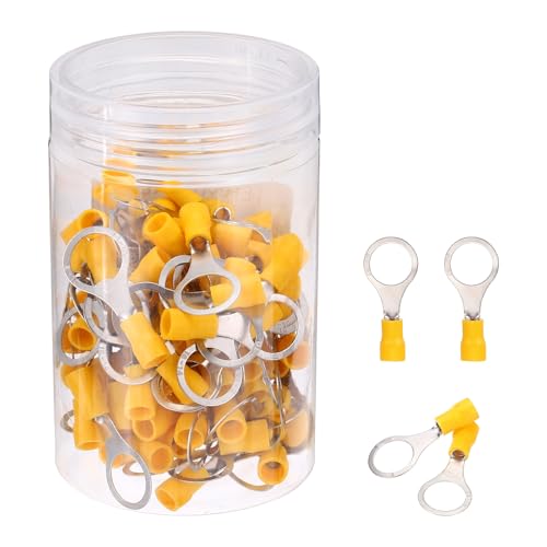 Image of sourcing map 100Pcs Insulated Ring Terminal RV2-10 Battery Lugs 16-14AWG Electrical Crimp Terminals Eyelet Wire Connectors for Industrial, Electrical Wiring, Yellow
