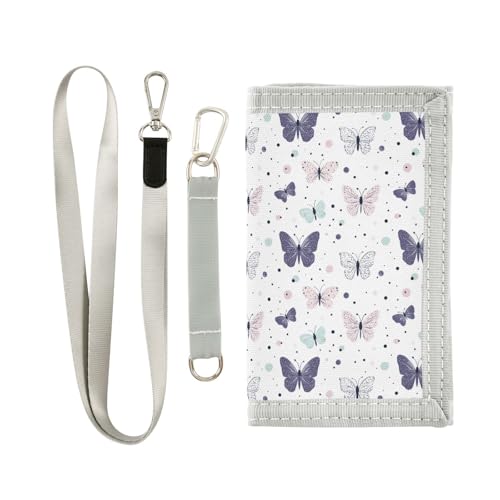 Sletend Butterfly Boys’ Novelty Wallet Fabric Trifold Design with Cartoon Print, Secure Velcro Closure Lanyard Hook Multiple Compartments Ideal for Daily Carry