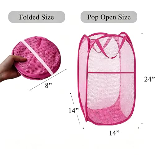 Image of Larpur Popup Laundry Basket, Collapsible Portable Mesh Clothes Washing Laundry Hamper with Reinforced Carry Handles (Pink)