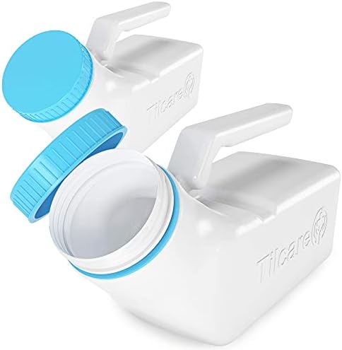 Urinals for Men Glow in The Dark Lid by Tilcare (2 Pack) - 32oz/1000mL Thick Plastic Mens Bedpan Bottle with Screw-on Lid - Spill Proof Urinary Chamber - Male Portable Travel Pee Bottles