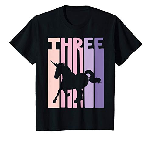 Niños 3 Años Cumpleaños Retro Unicorn Chicas Unicornio Niña Camiseta