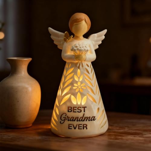 Product Image of the AlevaHive Mothers Day Birthday Gifts for Grandma - Best Grandma Ever Figurine Light with Remote, Grandmother Angel Statue Gift Ideas for Christmas from Granddaughter Grandkids (No Batteries Included)