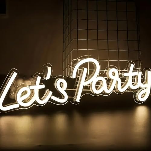 Image of LED Arylic Let's Party Neon Sign for Home Bar Hotel Wedding Graduation Party Balloon Decor,Reusable Neon Bar Cheers Light Art Wall Lamp Gift with a Dimmable Switch(Warm White 17x7In)