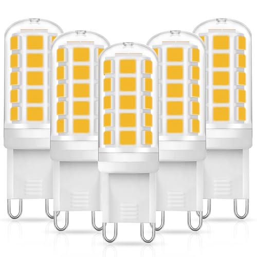 Lámpara LED G9 Blanco Cálido 3000K, Bombillas LED G9, Lámpara Halógena Equivalente a la Bombilla LED 3W 30W-40W, 500 Lúmenes sin parpadeo, No Dimmable, Bombilla de ahorro de energía, Paquete de 5
