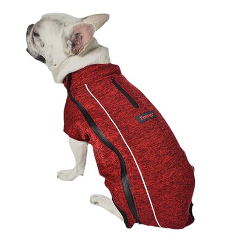 iEnergy™ OSC isolierende und warme Outdoor-Hundejacke mit Fleece-Innenfutter, windabweisender, ultraleichter und reflektierender Hundemantel, Ganzjahres-Hundeviespullover (Rot, Extra Klein)