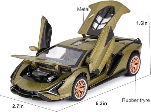 Image of 1:32 Scale Lamborghini SIAN Toy Car | Metal Pullback Diecast Car for Kids with Openable Doors, Sound, Light Effects Toy for Car Enthusiasts (Color As Per Available), green