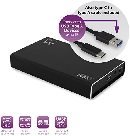 Ewent EW7070 SuperSpeed+ USB |1 Gen Type C/A SSD Gehäuse für 2,5" SATA SSDs - Robustes Aluminium, Abwärtskompatibel