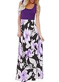 Bluetime Women's Sleeveless Flower Print Summer Beach Dress Casual Maxi Long Dresses (Purple, XL)
