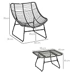 Outsunny Rattan Relaxsessel mit Fußhocker Grau