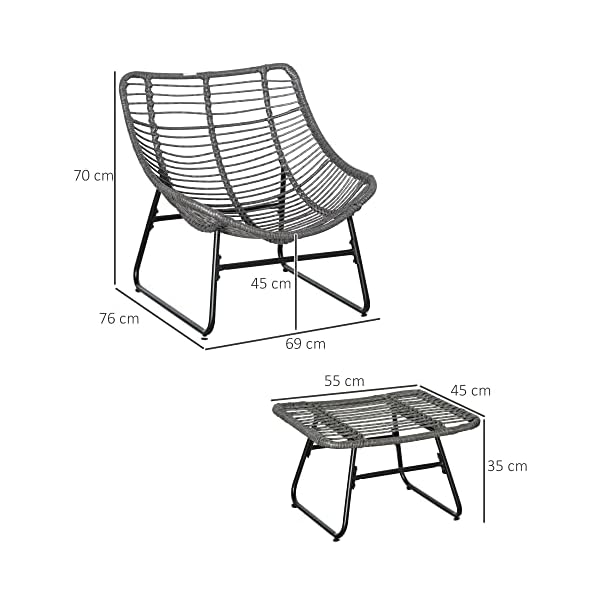 Outsunny Rattan Relaxsessel mit Fußhocker Grau