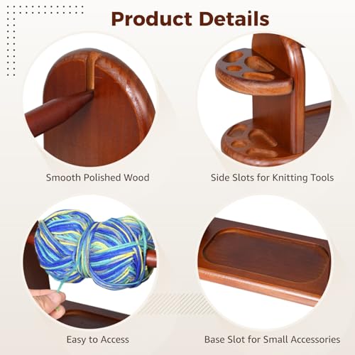 Image of Wooden Yarn Holder, Yarn Ball Spinner for Crocheting, Crochet Yarn Dispenser with Slots, Embroidery Yarn Rack Stand for Knitting, Present for Knitting Lovers
