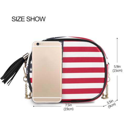 Image of ALAZA Women's American Flags Us Flag PU Leather Crossbody Bag Shoulder Purse with Tassel