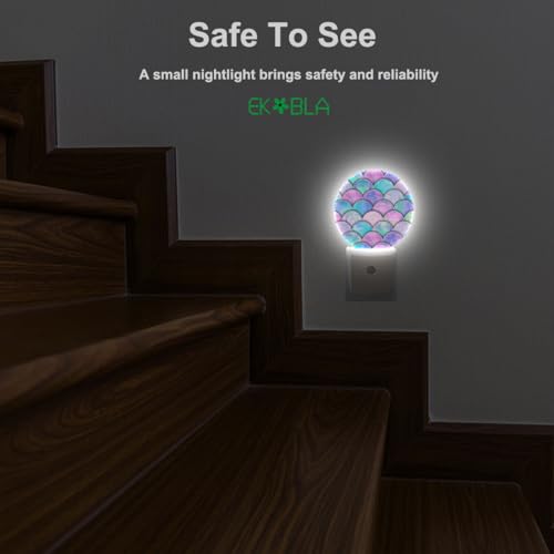 Image of EKOBLA Mermaid Scales Night Light, Pink and Blue Ocean Theme Night Lights Plug Into Wall with Auto On /Off Sensor for Kids Bedroom and Bathroom Decor