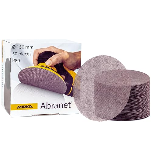 Mirka Abranet Netz-Schleifscheiben Ø 150 mm Klett/Korn P80 / 50 Stk/zum Schleifen von Holz, Spachtel, Lack, Kunststoff / 5424105080
