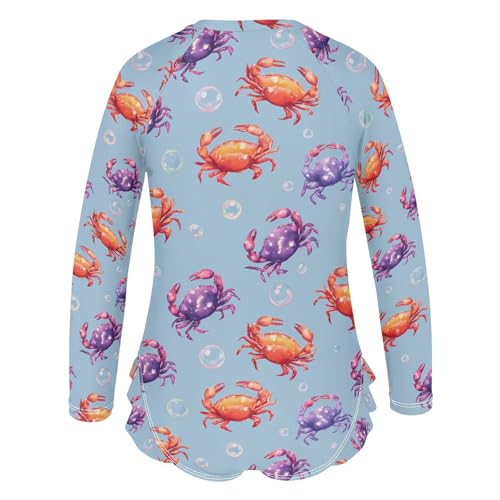 ALAZA Crab Bubble Blue Girls One Piece Swimsuit Long Sleeve Rash Guard Swimsuits UV 50+ Swimwear Zipper3