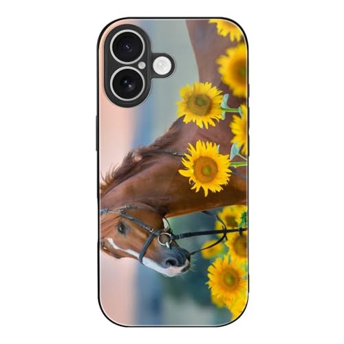 iPhone17用ケース 馬 ひまわり かわいい アイフォン17用ケース 強化ガラス スマホケース 2025年新型 TPU 耐久性 おしゃれ 薄型 軽量 ワイヤレス充電対応