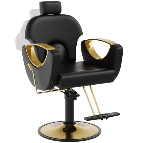 Image of Barber Chair, Reclining Hair Salon Chair, 360 Degrees Swivel Styling Chair, Height Adjustable Hydraulic Shampoo Chairs, Spa Equipment (Black)