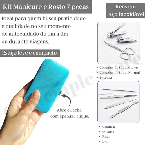 Kit Manicure Profissional, 7 Peças em Aço Inoxidável, Cortador de Unha e Cutícula, com Estojo Organi