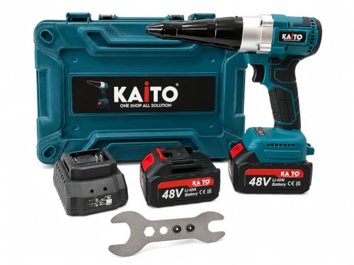 Image of KAITO KT-5801 Cordless Brushless Rivet Gun 48V Li-ion | 2x 48V 5.0Ah Batteries, 20,000N Pull Force, Includes Fast Charger, 2.4-4.8mm Rivet Size, Carry Case Included