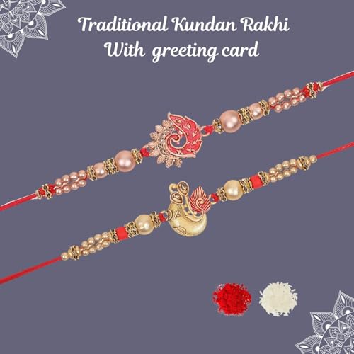 Brother Rakhi with Greeting Card | Rakhi Thread | Rakhi Gifts for Brother, Sister, Bhaiya, Bhabhi for Indian Rakhi Raksha Bandhan Festival (Set of 2)(K4K5)2