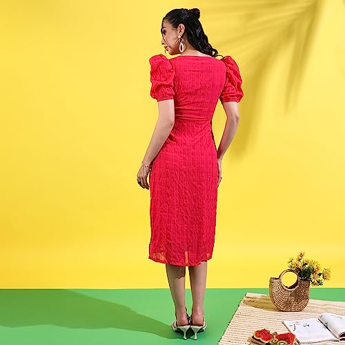 Image of PINACOLADA Women's Solid Dress for Casual Wear | Regular Sleeve | Quality Stretchable Fabric | Dress Crafted with Enhanced Stretch and Comfort Fit for Everyday Wear